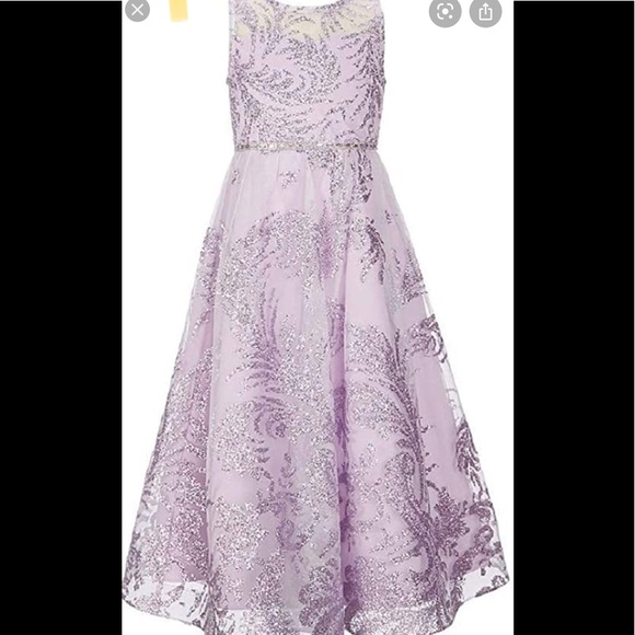 Rare Editions Other - Girls Lilac Glitter Mesh Long Full Length Dress
